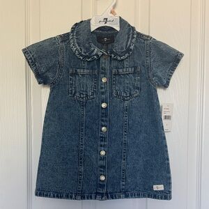 7 For All Mankind Girls Ruffled Collar Denim Dress - Blue